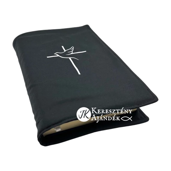 Kereszt és galamb - bibliaborító textil anyagból EFO / RÚF méretre FEKETE