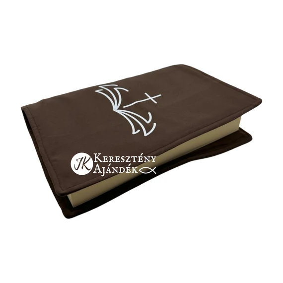 Biblia és kereszt - bibliaborító textil anyagból EFO / RÚF méretre BARNA