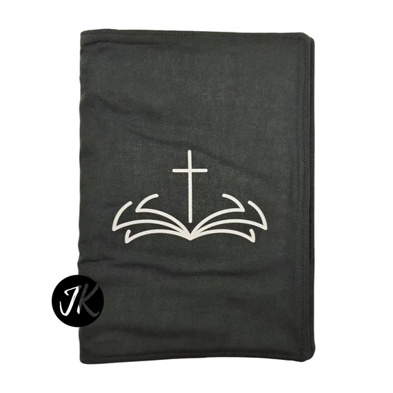 Biblia és kereszt - bibliaborító textil anyagból EFO / RÚF méretre FEKETE