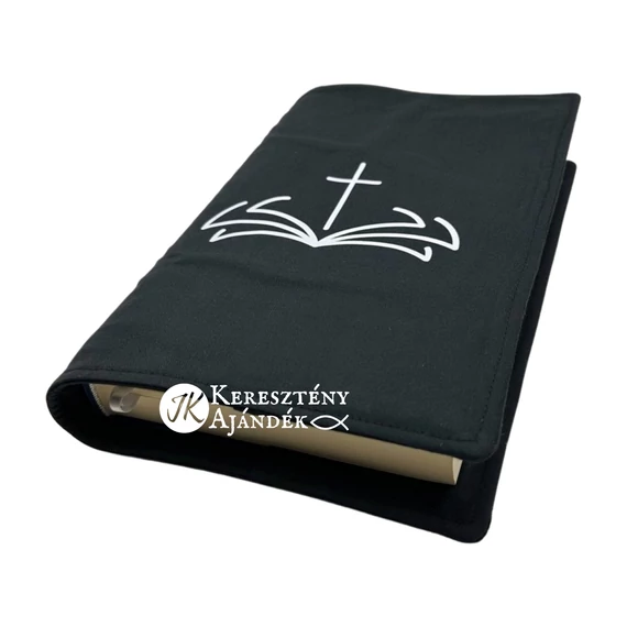Biblia és kereszt - bibliaborító textil anyagból EFO / RÚF méretre FEKETE