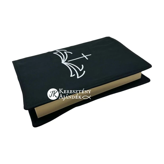 Biblia és kereszt - bibliaborító textil anyagból EFO / RÚF méretre FEKETE