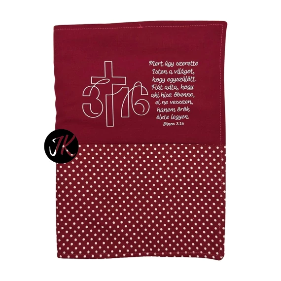 Mert úgy szerette Isten a világot - bibliaborító textil anyagból EFO / RÚF méretre BURGUNDI BORDÓ PÖTTYÖS