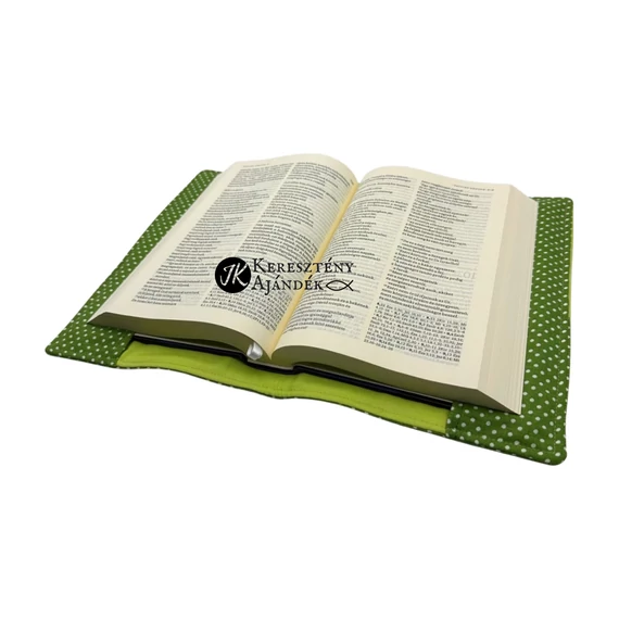Faith opens doors - bibliaborító textil anyagból EFO / RÚF méretre VILÁGOS-SÖTÉTZÖLD PÖTTYÖS