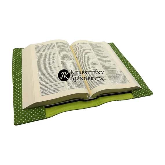 Faith opens doors - bibliaborító textil anyagból EFO / RÚF méretre VILÁGOS-SÖTÉTZÖLD PÖTTYÖS