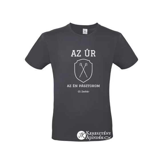 Az Úr az én pásztorom 23.Zsoltár - igés, mintás, keresztény feliratos, kereknyakú férfi / unisex póló, SZÜRKE S - 2XL ( S )