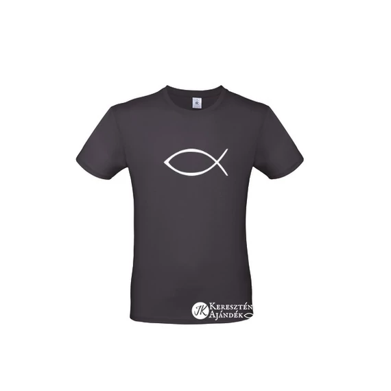Halas ( Ichthys ) - igés, keresztény feliratos, férfi póló, sötétkék színben + fehér mintával S - 3XL