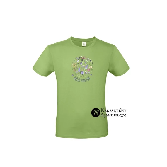 Hálás vagyok - igés, mintás, keresztény feliratos, kereknyakú női póló, VILÁGOSZÖLD színben unisex fazonban, NAGY MÉRETEK - UNI XL ( VILÁGOS ZÖLD ) 