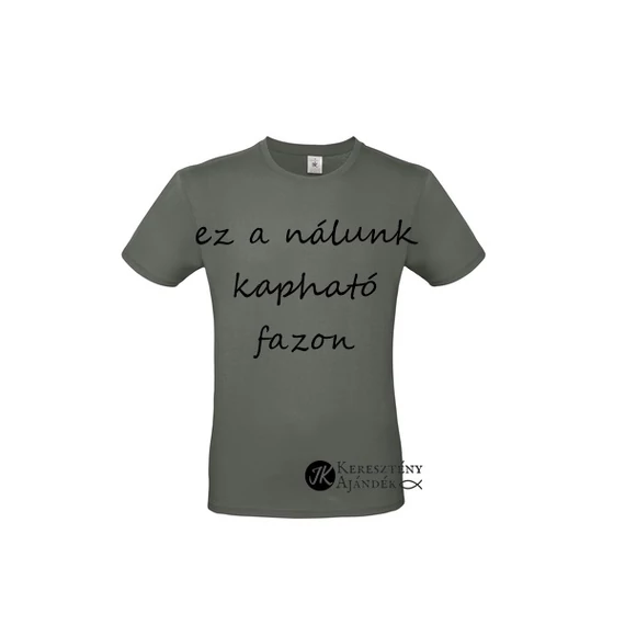 Hitben járunk, nem látásban - igés, keresztény feliratos, kereknyakú férfi póló, milleniumi KHAKI színben S - 2XL méretben (S)