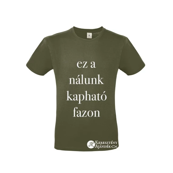 Jézus - Kávé - Amen - igés, mintás, keresztény feliratos, kereknyakú férfi / unisex póló, KHAKI S - 2XL méretben ( S )