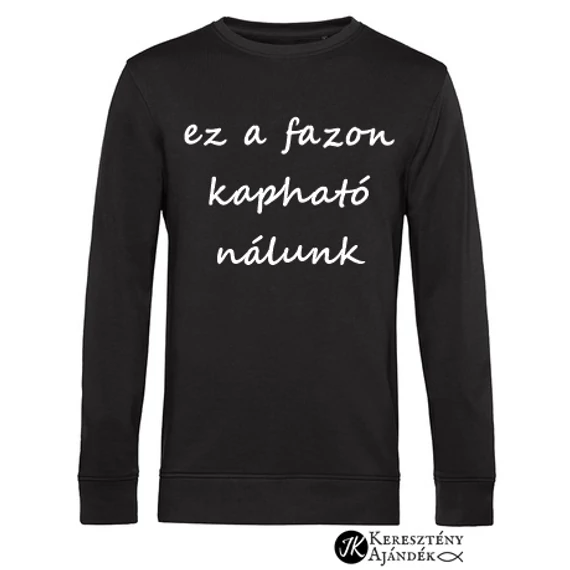 Prémium pulcsi: YESHUA - Jézus Minden névnél hatalmasabb - igés, kereknyakú pulóver, FEKETE, fenntartható pamutból ( FÉRFI fazon ) S-2XL