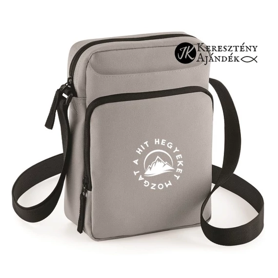 A hit hegyeket mozgat - feliratos, mini futártáska , messenger bag (keresztben hordható) SZÜRKE, fehér mintával