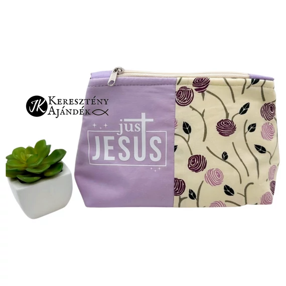 Just Jesus ( csak Jézus ) - keresztény feliratos, virágos, bélelt neszeszer ( cipzáras ) 