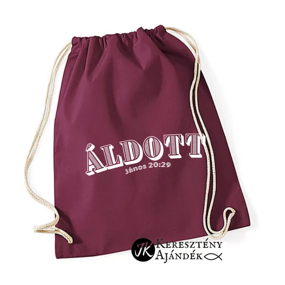Áldott, János 20,29 - igés, keresztény vászon tornazsák, hátizsák, burgundi BORDÓ