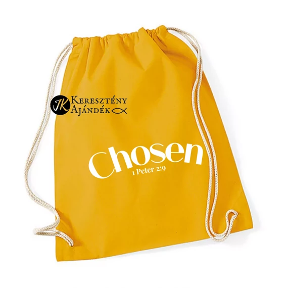 Chosen - igés, keresztény vászon tornazsák, hátizsák MUSTÁRSÁRGA