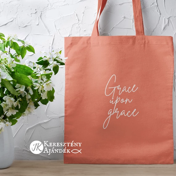 Grace upon grace - igés, keresztény feliratos, hosszúfülű vászontáska (KORALL)