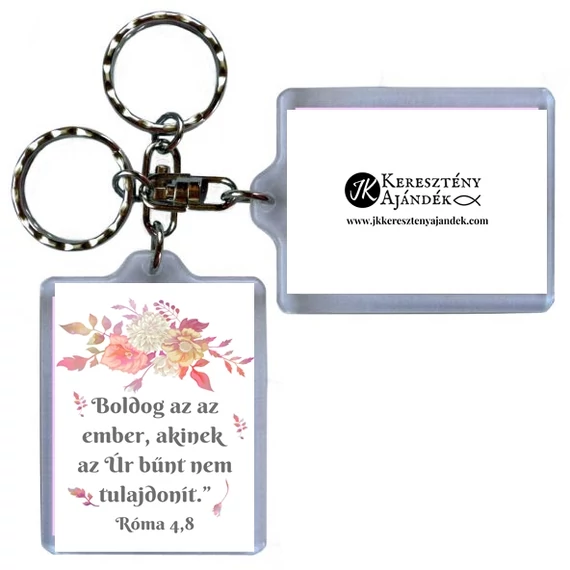 Igés kulcstartó - Boldog az az ember, akinek az Úr bűnt nem tulajdonít. Róma 4,8 ( keresztény feliratos, műanyag kulcstartó )