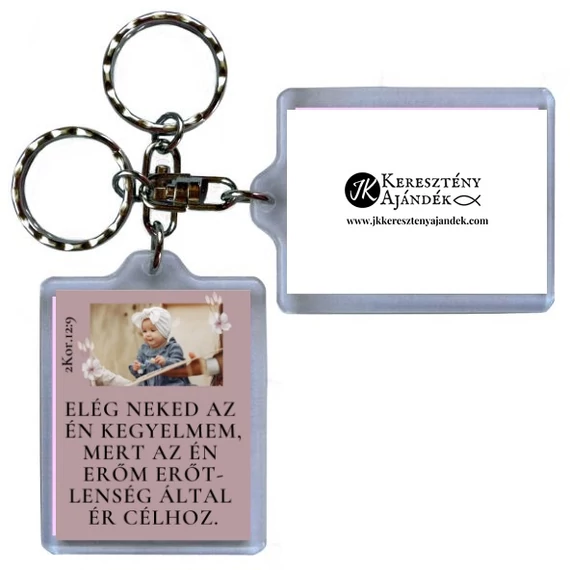 Igés kulcstartó - Elég neked az én kegyelmem, mert az én erőm erőtlenség által ér célhoz ( keresztény feliratos, műanyag kulcstartó )